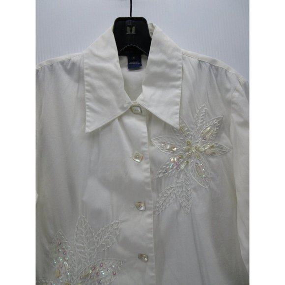 Catherine Stewart Shirt Small Button Up Beaded Floral Career Preppy* - Picture 2 of 13